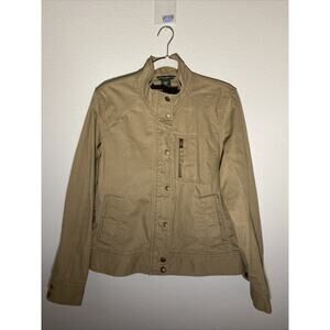 Eddie Bauer Zip & Snap Button Cotton Barn Field Moto Jacket Women L Khaki Tan